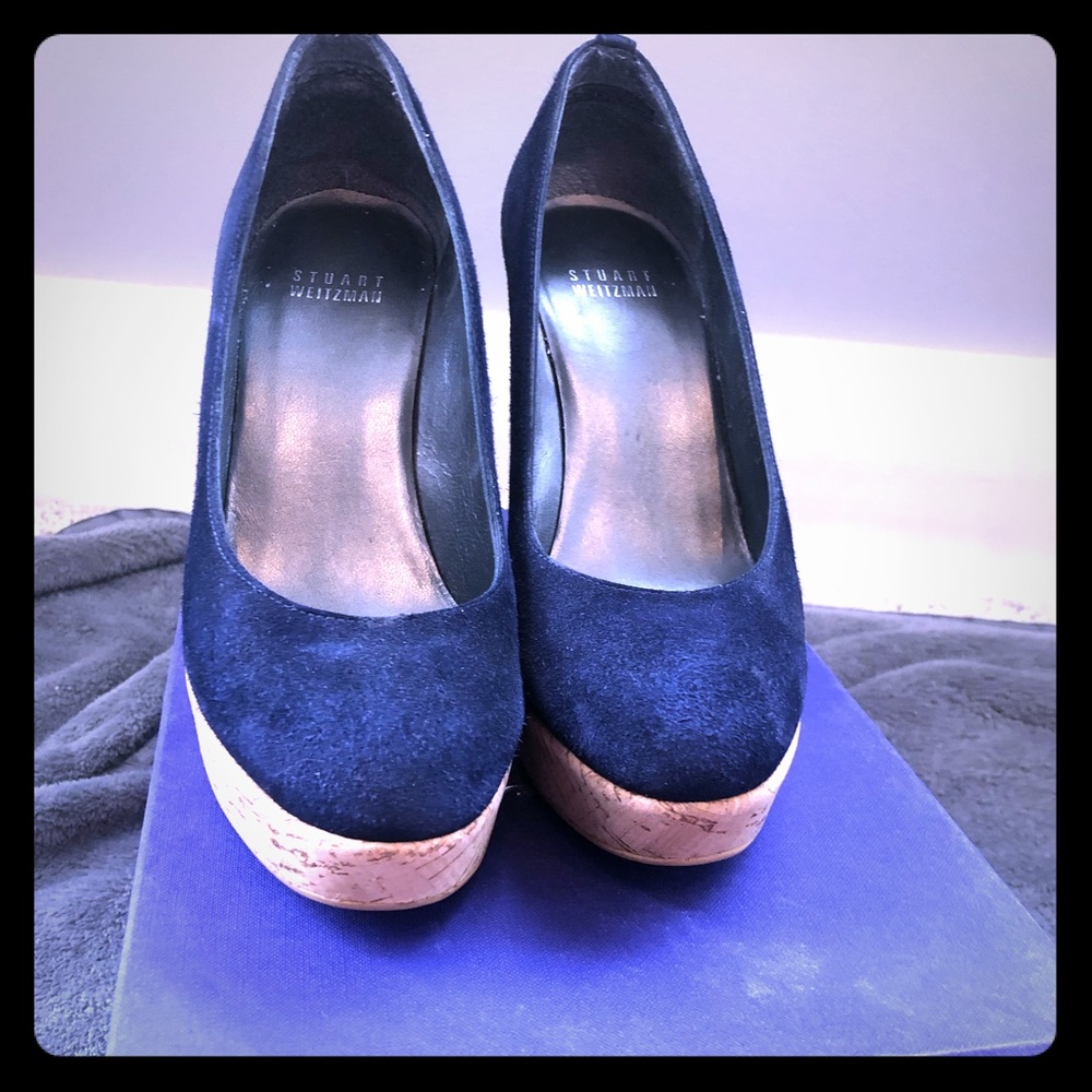 Stuart Weitzman Corkswoon nice blue suede shoes